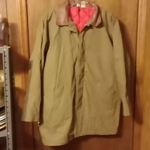 Green Large Winter Jacket With Red Lining Cotton Leather And Nylon